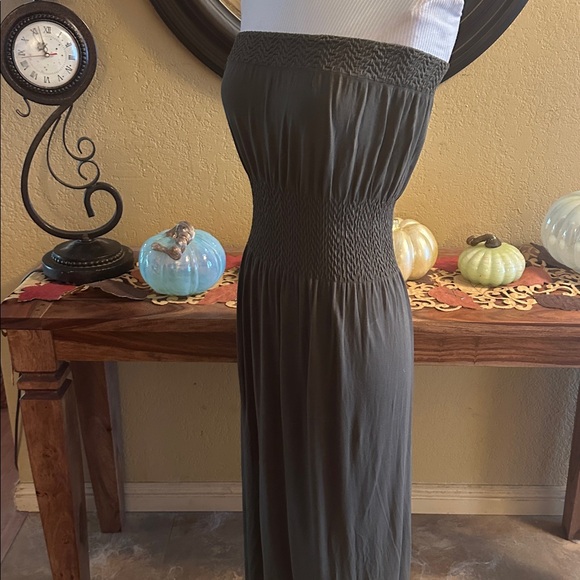 Strapless Olive Green Maxi Dress - Picture 3 of 5